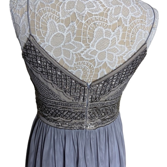 NWT BHLDN x Adrianna Papell Aida Beaded Chiffon Gown in Pewter - Picture 5 of 8